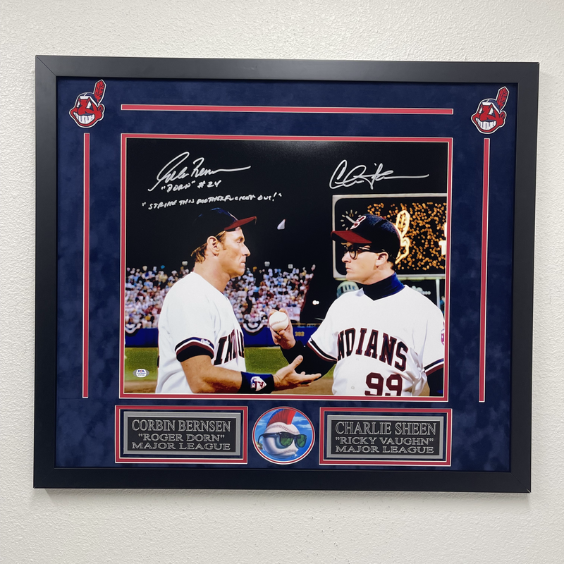 Charlie Sheen Corbin Bernsen Signed Framed 16x20 Photo PSA Auto 10 Major League