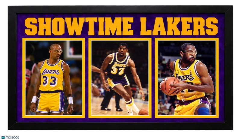 Kareem Abdul-Jabbar, Magic Johnson,James Worthy Lakers Signed 3-Photo Display