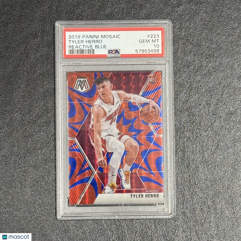 2019 Panini Mosaic Reactive Blue#223 Tyler Herro Signed Card PSA 10 Miami Heat