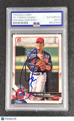 2018 Topps #BP128 Yu-Cheng Chang Signed Card Auto PSA Slabbed Indians