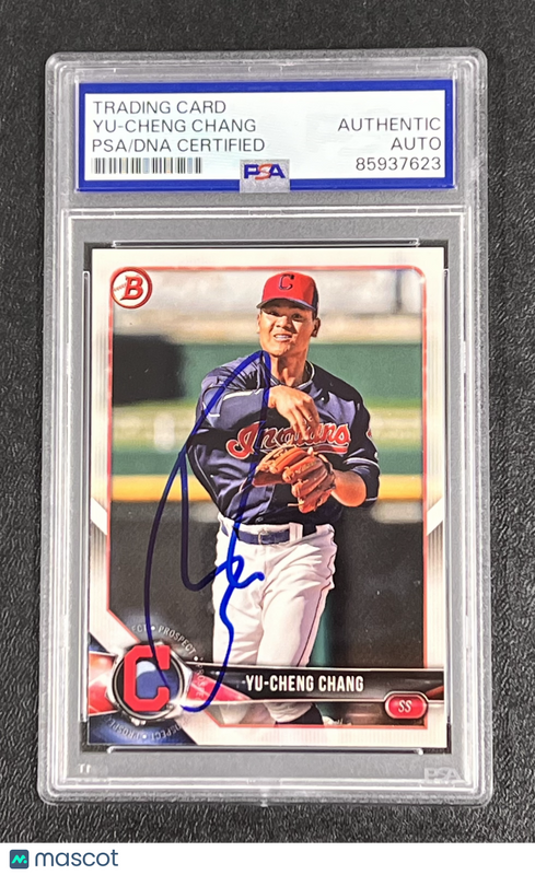 2018 Topps #BP128 Yu-Cheng Chang Signed Card Auto PSA Slabbed Indians