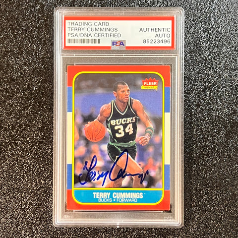 1986 Fleer #20 Terry Cummings Signed Card AUTO PSA Slabbed Bucks