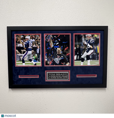 Tom Brady Signed New England Patriots Football 3-Photo Custom Display Frame