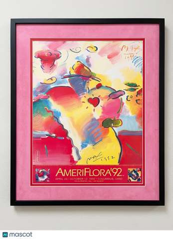 Peter Max Signed 24x34 Photo Framed Display PSA AmeriFlora'92