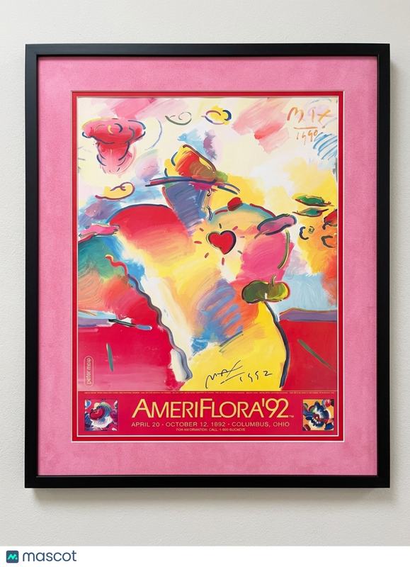Peter Max Signed 24x34 Photo Framed Display PSA AmeriFlora'92