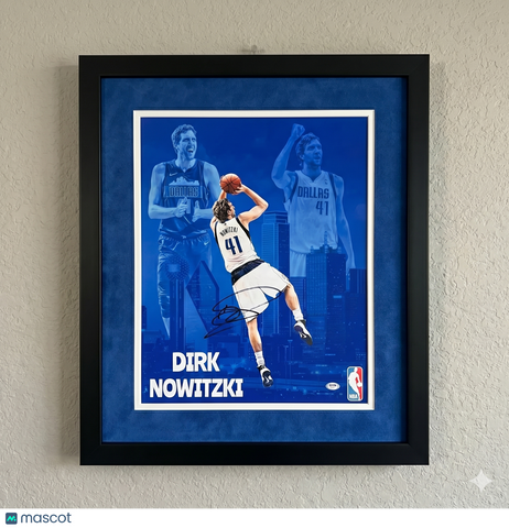 Dirk Nowitzki Dallas Mavericks Signed Basketball 16x20 Custom Framed Photo PSA