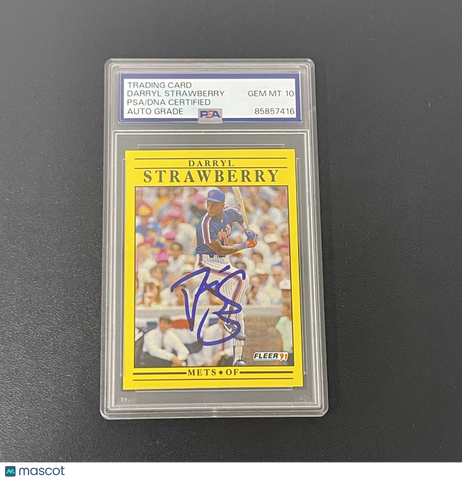 1991 Fleer #161 Darryl Strawberry Signed Card Auto 10 PSA Slabbed New York Mets