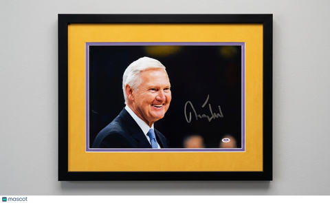 Jerry West Los Angeles Lakers Signed Basketball 12x18 Photo Framed PSA