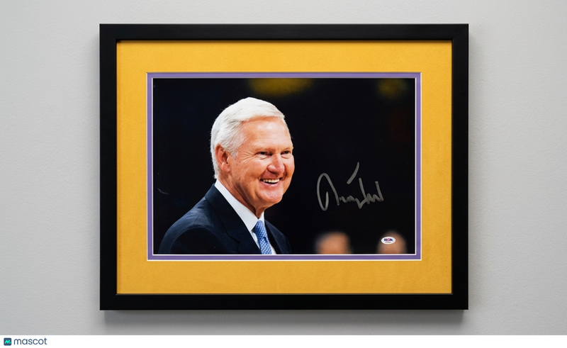 Jerry West Los Angeles Lakers Signed Basketball 12x18 Photo Framed PSA