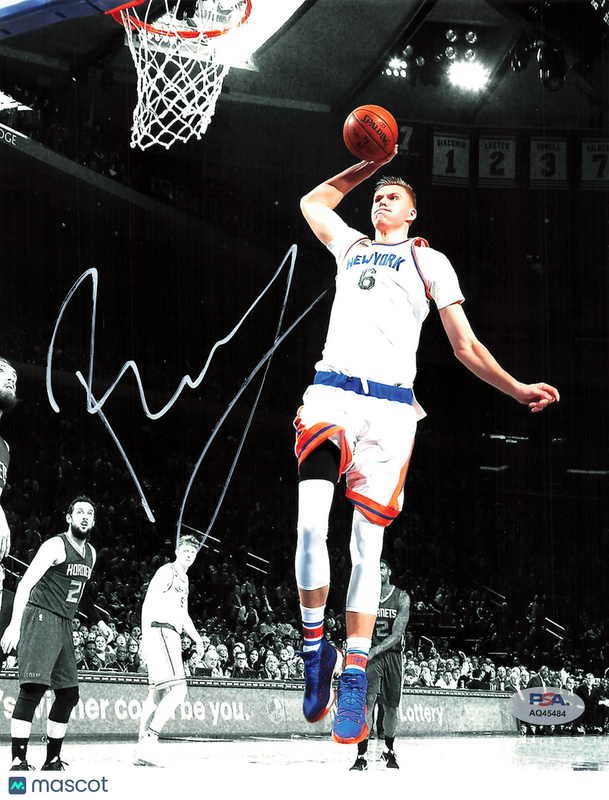 Kristaps Porziņgis New York Knicks Signed Basketball 8x10 Photo PSA