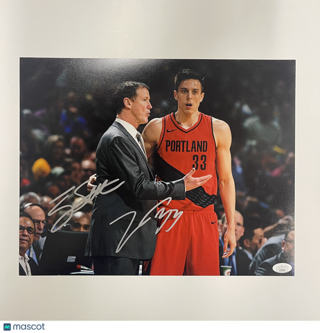 Terry Stotts and Zach Collins Portland Signed Basketball 11x14 Photo BAS