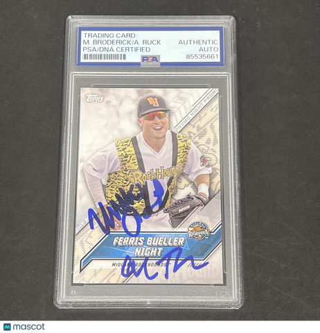 Matthew Broderick & Alan Ruck 2017 Topps Midland RockHounds#PN-FBN Signed Card PSA Autographed