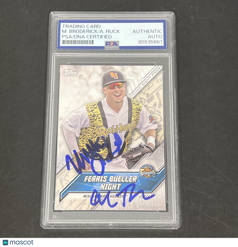 Matthew Broderick & Alan Ruck 2017 Topps Midland RockHounds#PN-FBN Signed Card PSA Autographed
