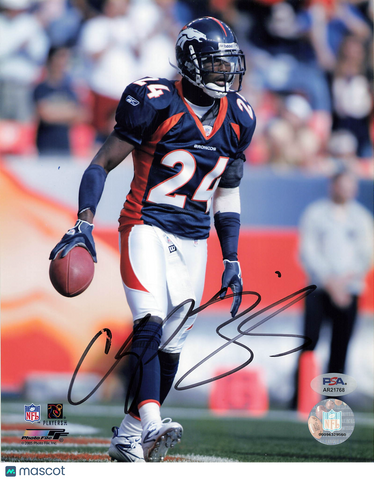 Champ Bailey Signed Denver Broncos Football 8x10 Photo PSA Autographed