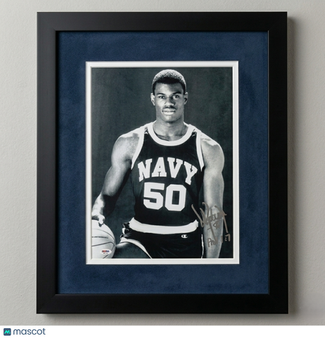 David Robinson Navy Midshipmen Signed Basketball 12x18 Custom Framed Photo PSA