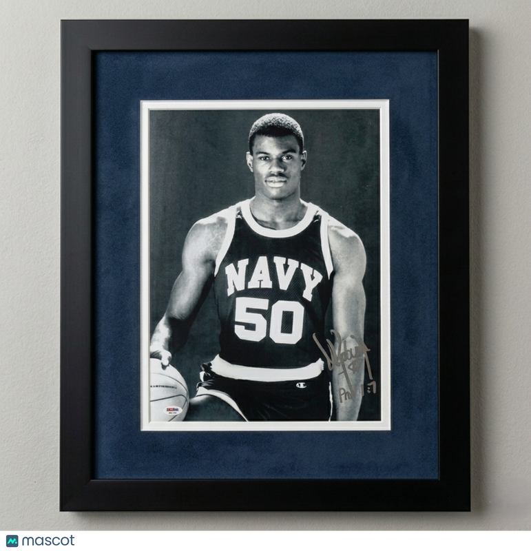 David Robinson Navy Midshipmen Signed Basketball 12x18 Custom Framed Photo PSA