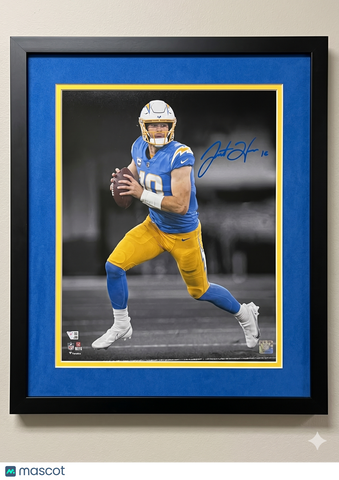 Justin Herbert Signed LA Chargers 16x20 Custom Framed Photo Fanatics Authentic