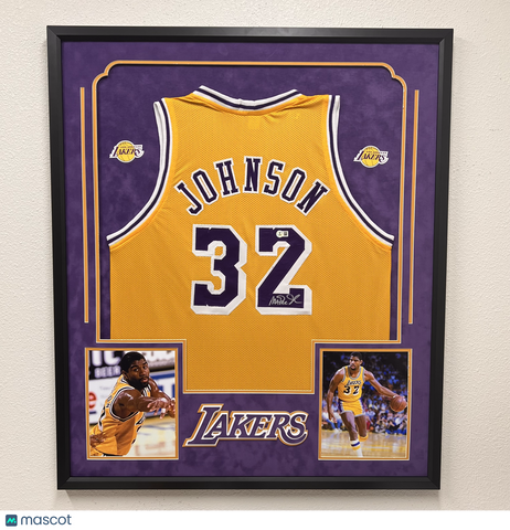 Magic Johnson Signed Custom Framed Los Angeles Lakers Jersey BAS