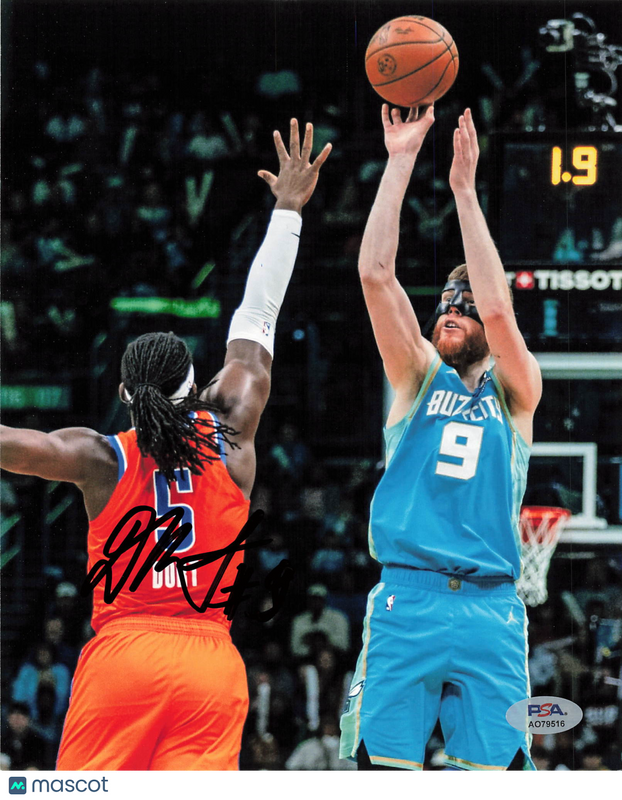 Davis Bertans Charlotte Hornets Signed Basketball 8x10 Photo PSA