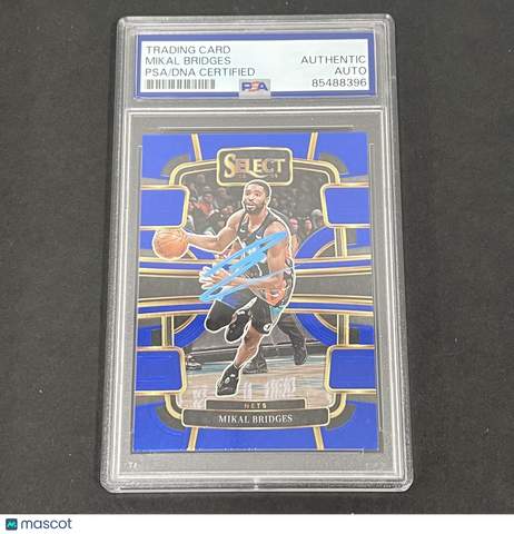 2023-24 Panini Select #34 Mikal Bridges Concourse Blue Prizm signed card PSA