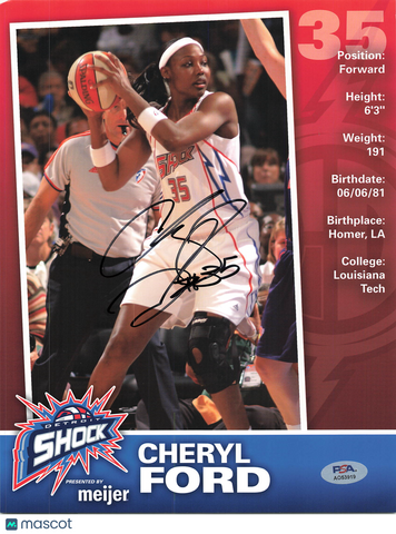 Cheryl Ford Detroit Shock Signed Basketball 8x10 Photo PSA
