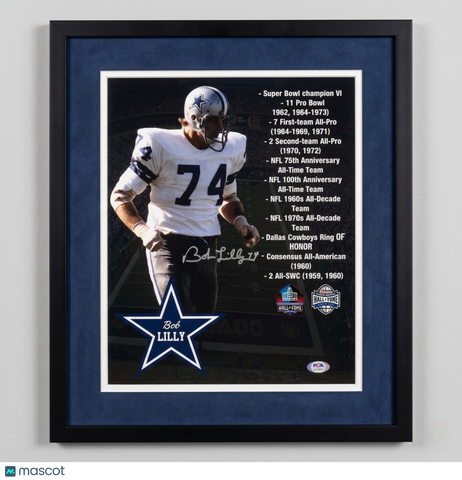 Bob Lilly Signed Dallas Cowboys Football 11x14 Custom Framed Photo PSA