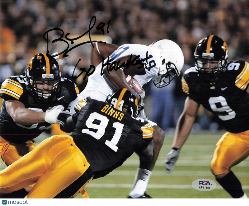 Broderick Binns Signed Iowa Hawkeyes Football 8x10 Photo PSA Autographed