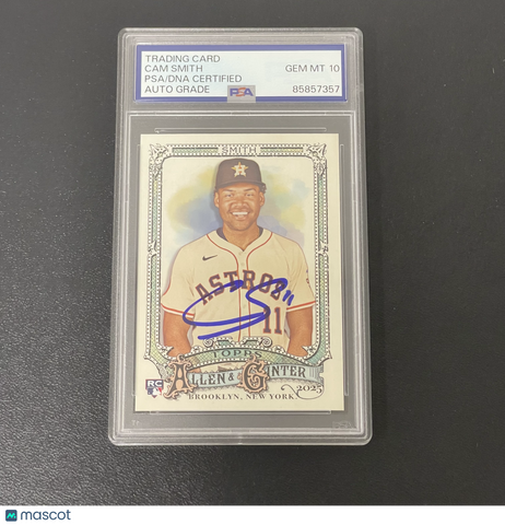 2025 Topps Allen & Ginter#189 Cam Smith Signed Card Auto 10 PSA Slabbed Astros