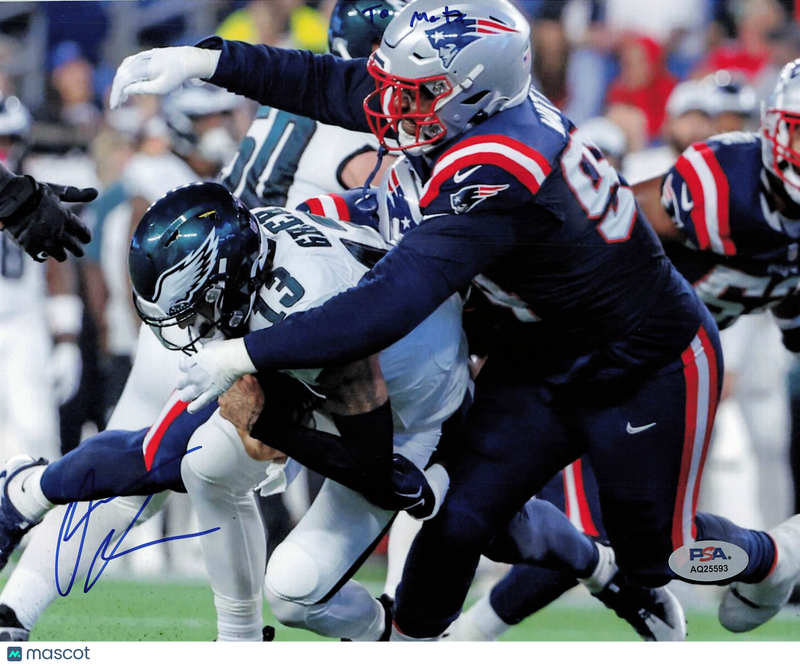 Oshane Ximines Signed New England Patriots Football 8x10 Photo PSA Autographed