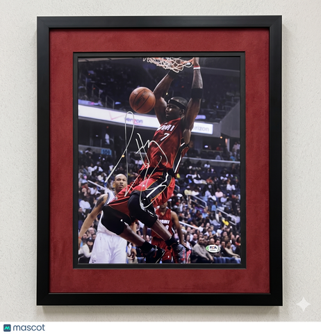 Jermaine O'Neal Miami Heat Signed Basketball 11x14 Custom Framed Photo PSA