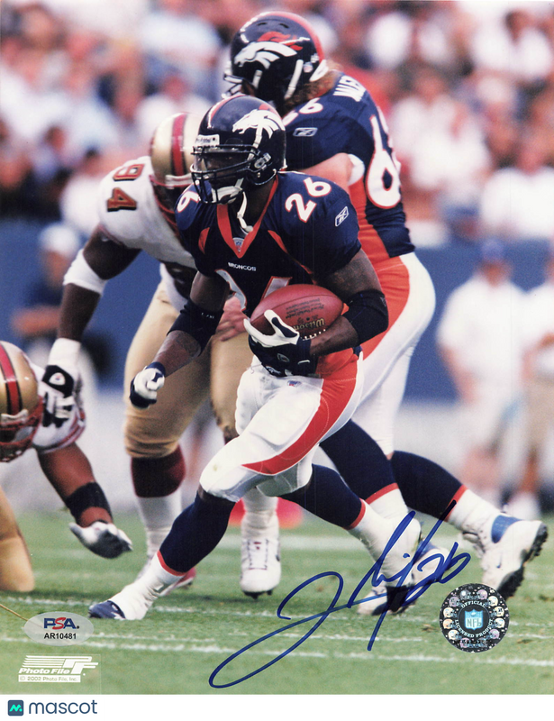 Clinton Portis Signed Denver Broncos Football 8x10 Photo PSA Autographed
