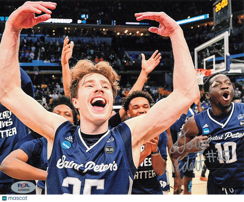 Doug Edert Saint Peter’s Peacocks Signed Basketball 8x10 Photo PSA