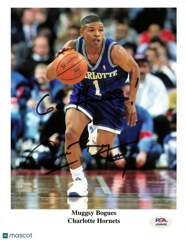 Muggsy Bogues Charlotte Hornets Signed Basketball 8x10 Photo PSA