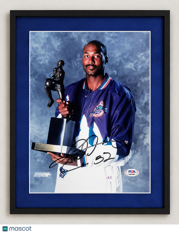 Karl Malone Utah Jazz Signed Basketball 8x10 Custom Framed Photo PSA