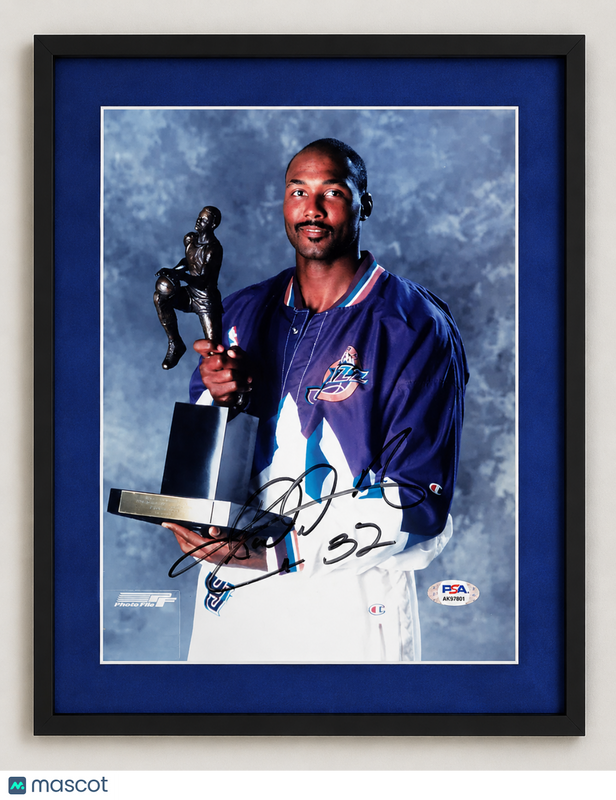 Karl Malone Utah Jazz Signed Basketball 8x10 Custom Framed Photo PSA