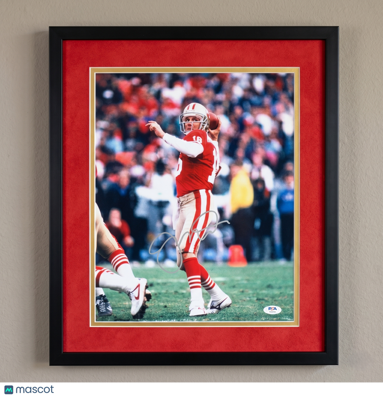Joe Montana Signed Football 11x14 Custom Framed Photo PSA Autographed