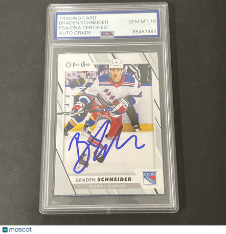 2023-24 O-Pee-Chee #233 Braden Schneider signed card PSA Auto 10 Rangers
