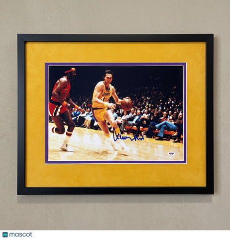 Jerry West Los Angeles Lakers Signed Basketball 12x18 Custom Framed Photo PSA