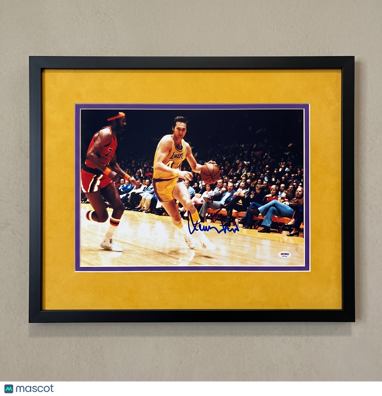 Jerry West Los Angeles Lakers Signed Basketball 12x18 Custom Framed Photo PSA