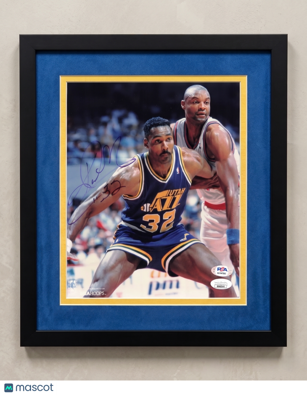 Karl Malone Utah Jazz Signed Basketball 8x10 Custom Framed Photo PSA