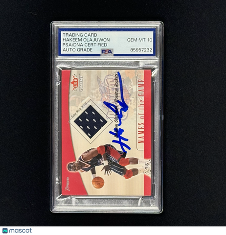 2001-02 Fleer Genuine Patch Hakeem Olajuwon Signed Card Auto 10 PSA Slab Rockets