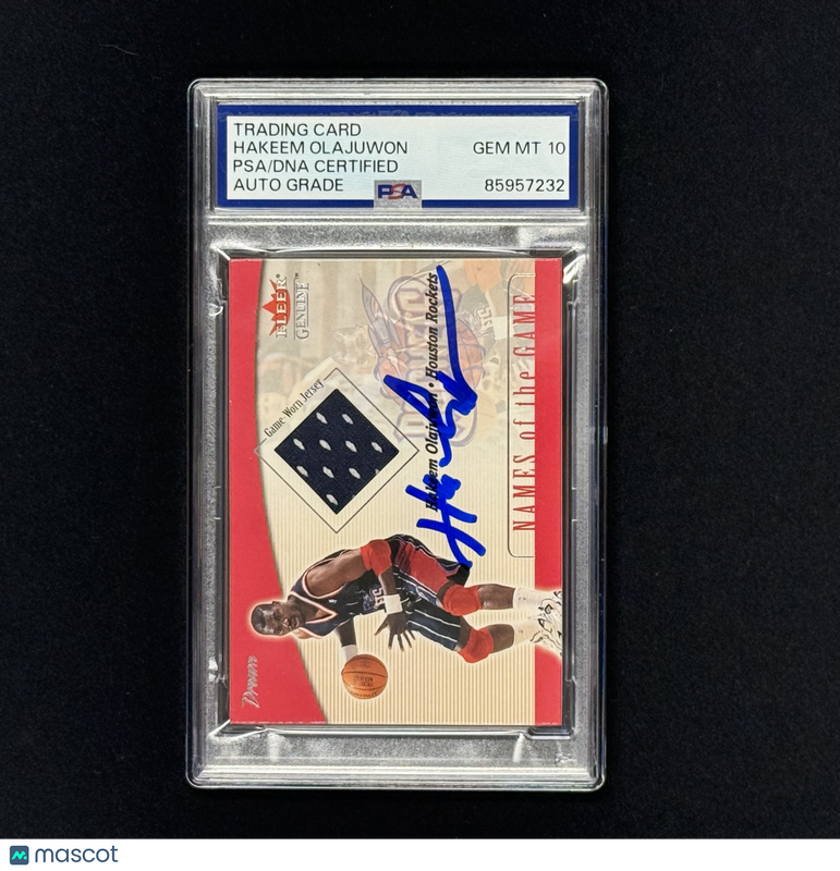 2001-02 Fleer Genuine Patch Hakeem Olajuwon Signed Card Auto 10 PSA Slab Rockets