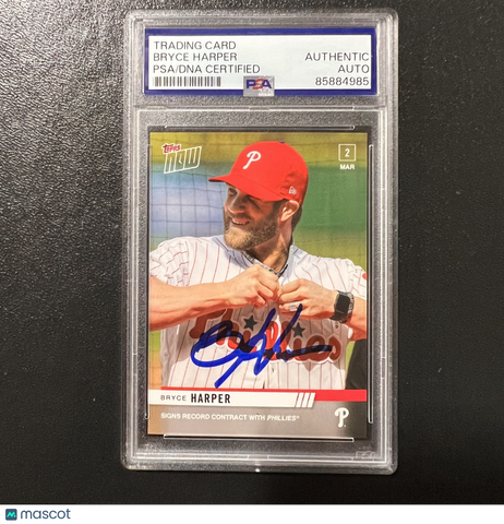2019 Topps Now #ST-3 Bryce Harper Signed Card PSA Auto Slabbed Phillies