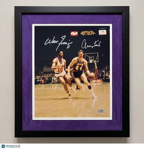 Jerry West and Walt Frazier Signed 11x14 Custom Framed Photo PSA Lakers & Knicks
