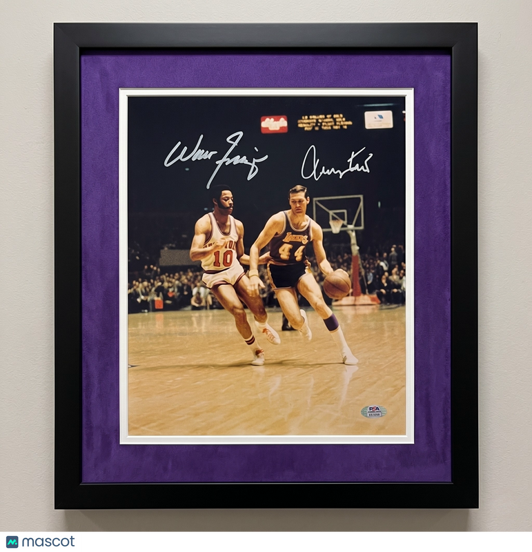 Jerry West and Walt Frazier Signed 11x14 Custom Framed Photo PSA Lakers & Knicks