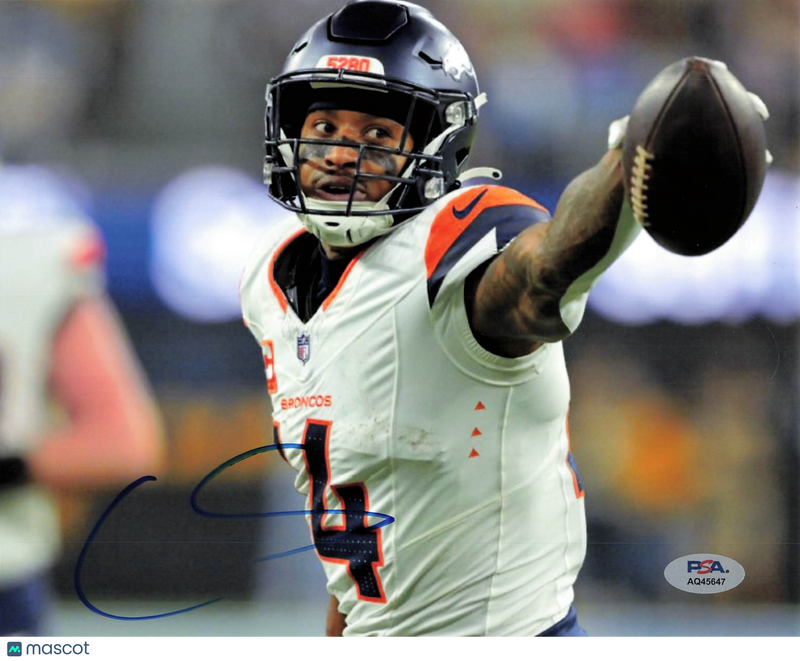Courtland Sutton Signed Denver Broncos Football 8x10 Photo PSA Autographed