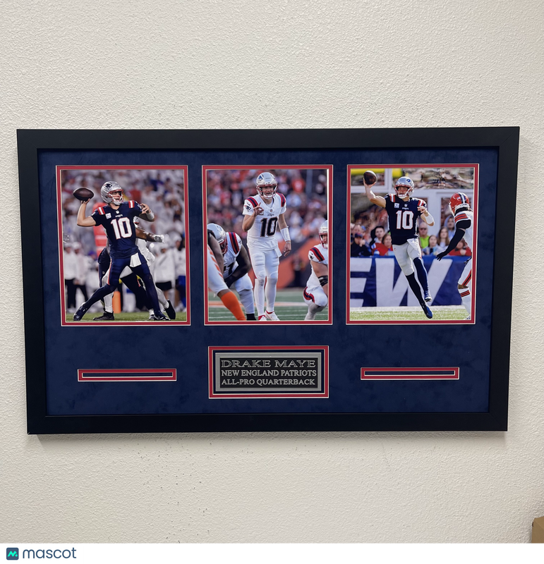 Drake Maye  Custom Framed 3 Photo Display New England Patriots