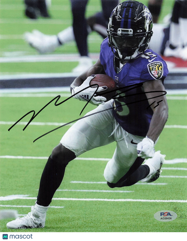 Marquise Brown Signed Baltimore Ravens Football 8x10 Photo PSA Autographed