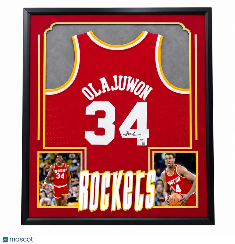 Hakeem Olajuwon Signed  Framed Jersey PSA Houston Rockets Autographed 32x38