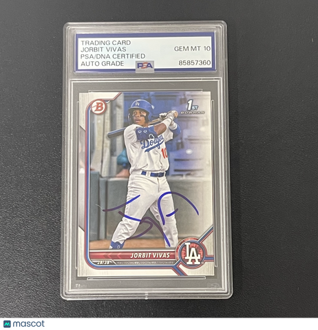2022 Topps #BP-24 Jorbit Vivas Signed Card Auto 10 PSA Slabbed LA Dodgers